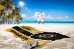 [Personalization Only] OFFICIAL NHL Colorblock Personalized Beach Towel - Boston Bruins